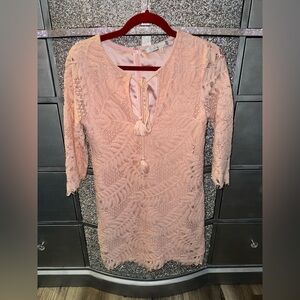 Pink Lace Dress with Tassel Detail